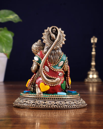 Pure Brass Superfine Lord Hanuman Idol - 3.5 inch with stonework