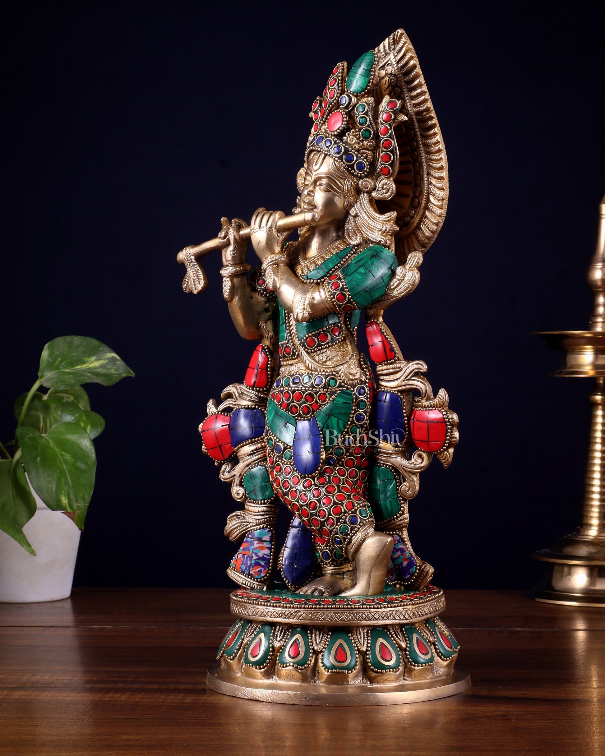 Pure Brass Lord Krishna multicolour Idol – 12.5 Inch