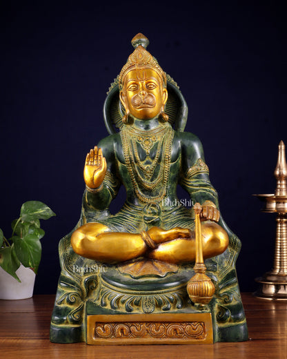Brass Blessing Hanuman Statue – Green Tone, 17.5 Inch