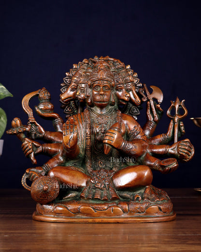 Pure Brass Superfine Panchmukhi Hanuman Statue - 8" Vintage Red