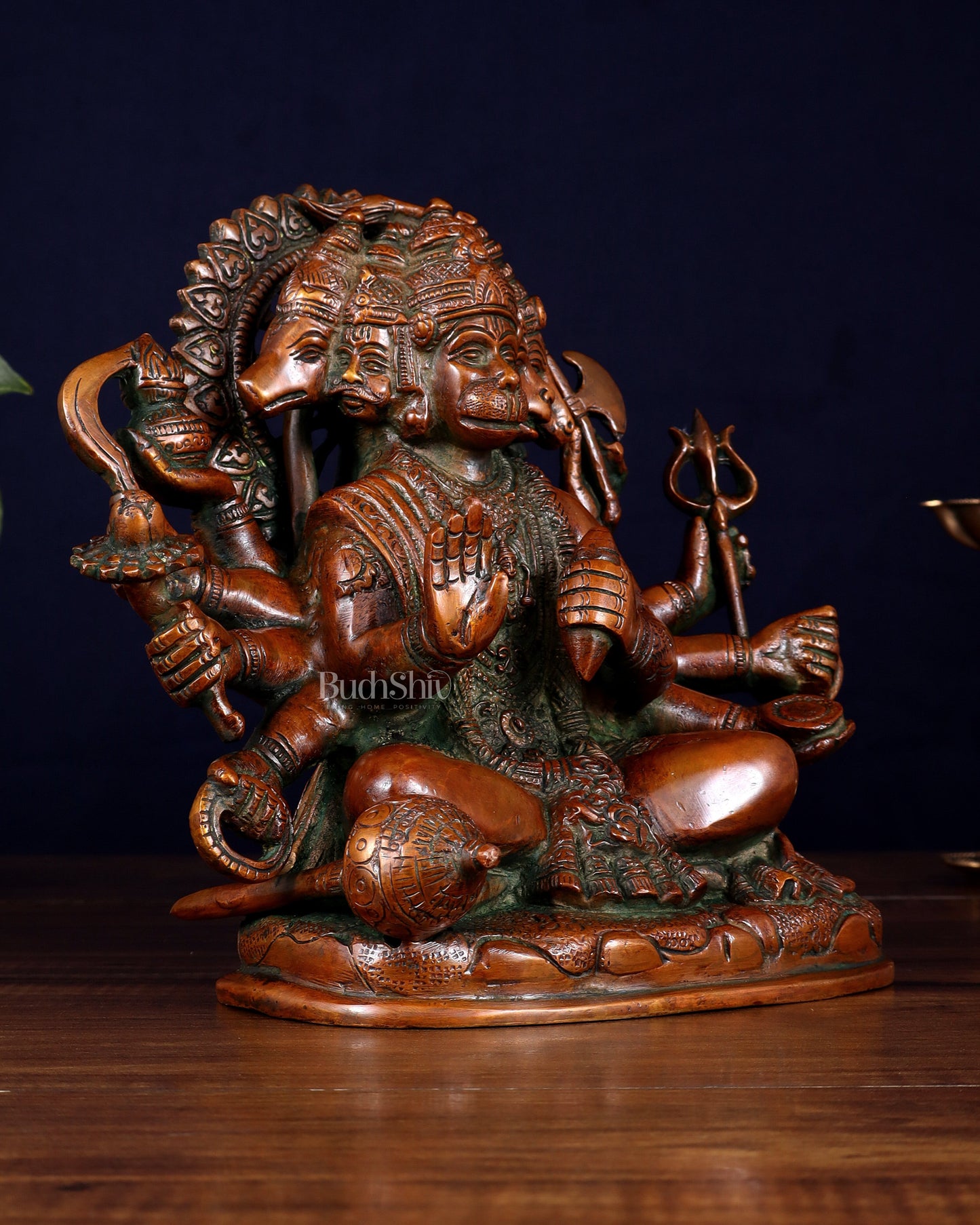 Pure Brass Superfine Panchmukhi Hanuman Statue - 8" Vintage Red