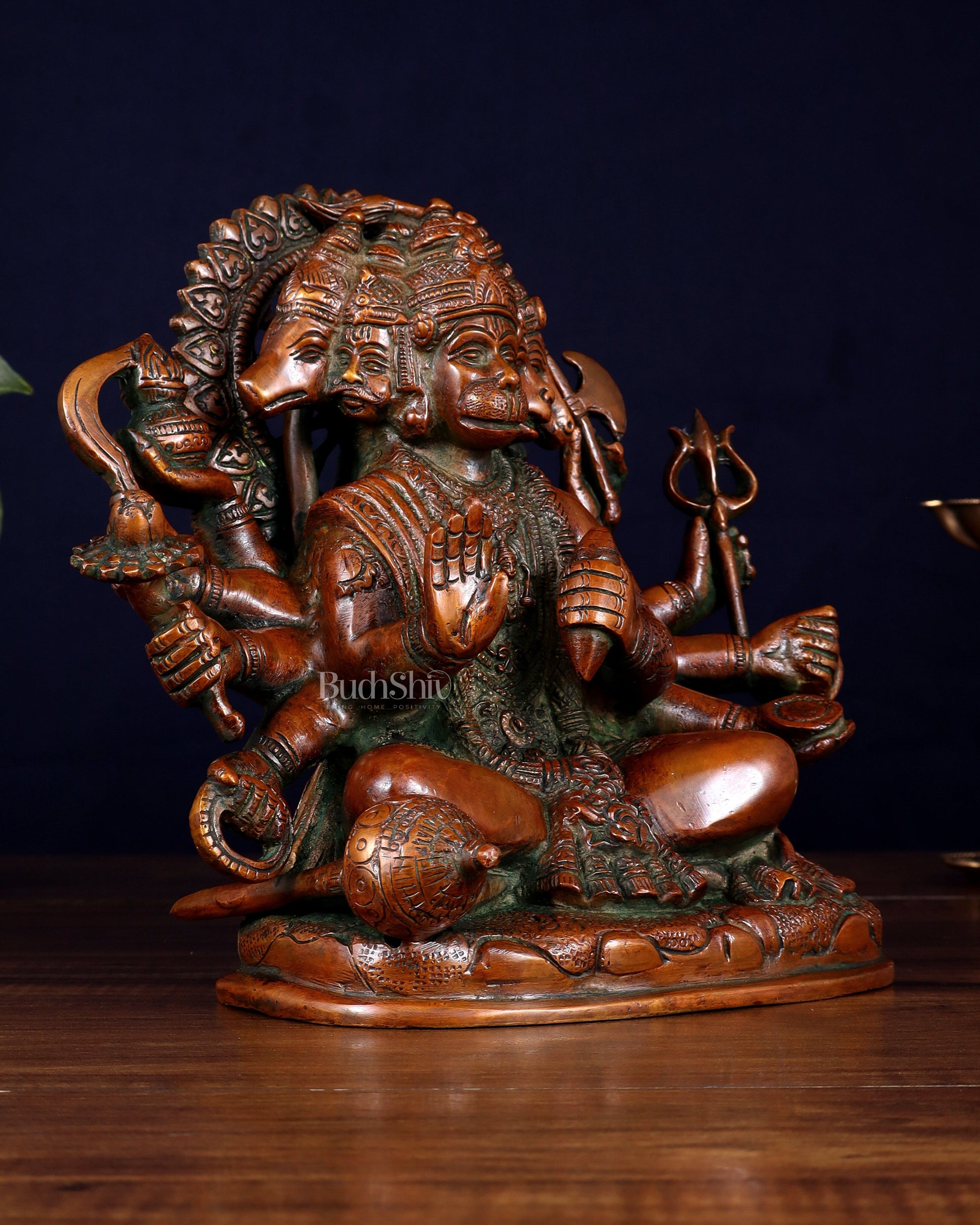 Pure Brass Superfine Panchmukhi Hanuman Statue - 8" Vintage Red