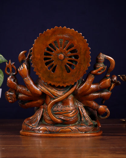Pure Brass Superfine Panchmukhi Hanuman Statue - 8" Vintage Red