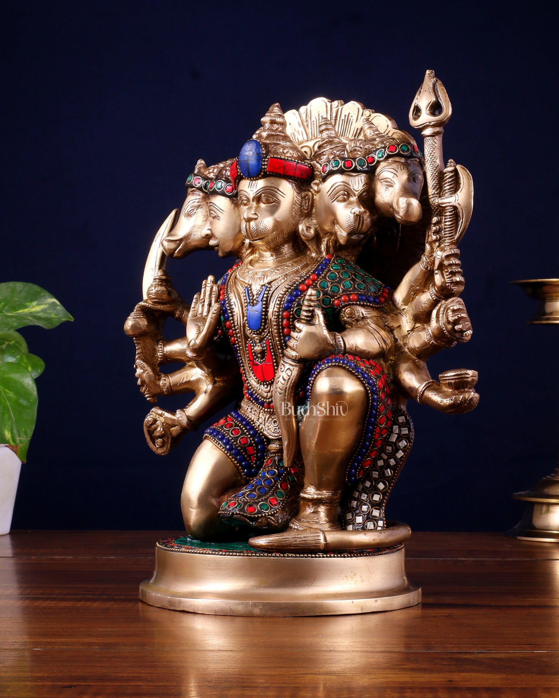 Brass Superfine Panchmukhi Hanuman 11 " with stonework