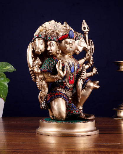Brass Superfine Panchmukhi Hanuman 11 " with stonework