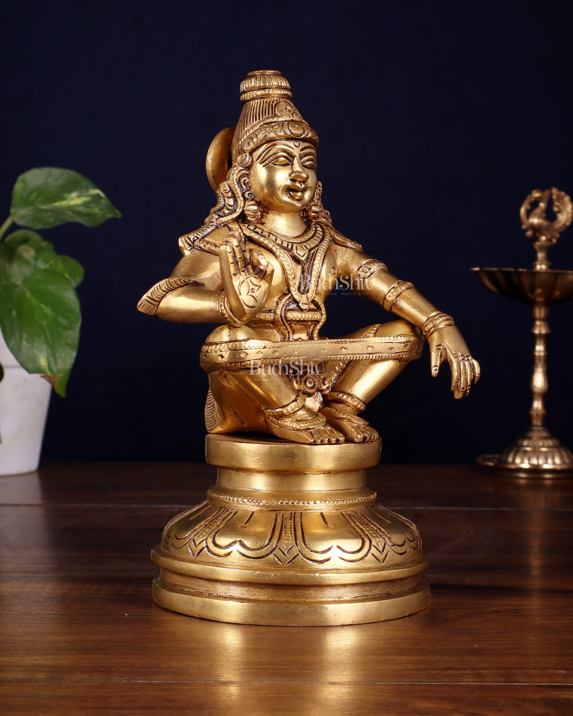Brass Ayyappan Statue 8.5" antique finish