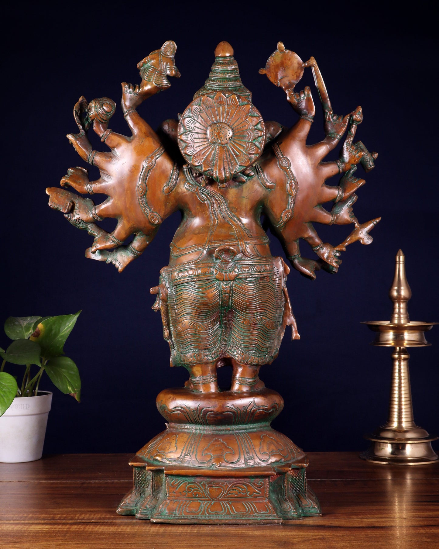 Brass Standing Ganesha Statue with Sixteen Arms - 19" veer ganapathy sculpture