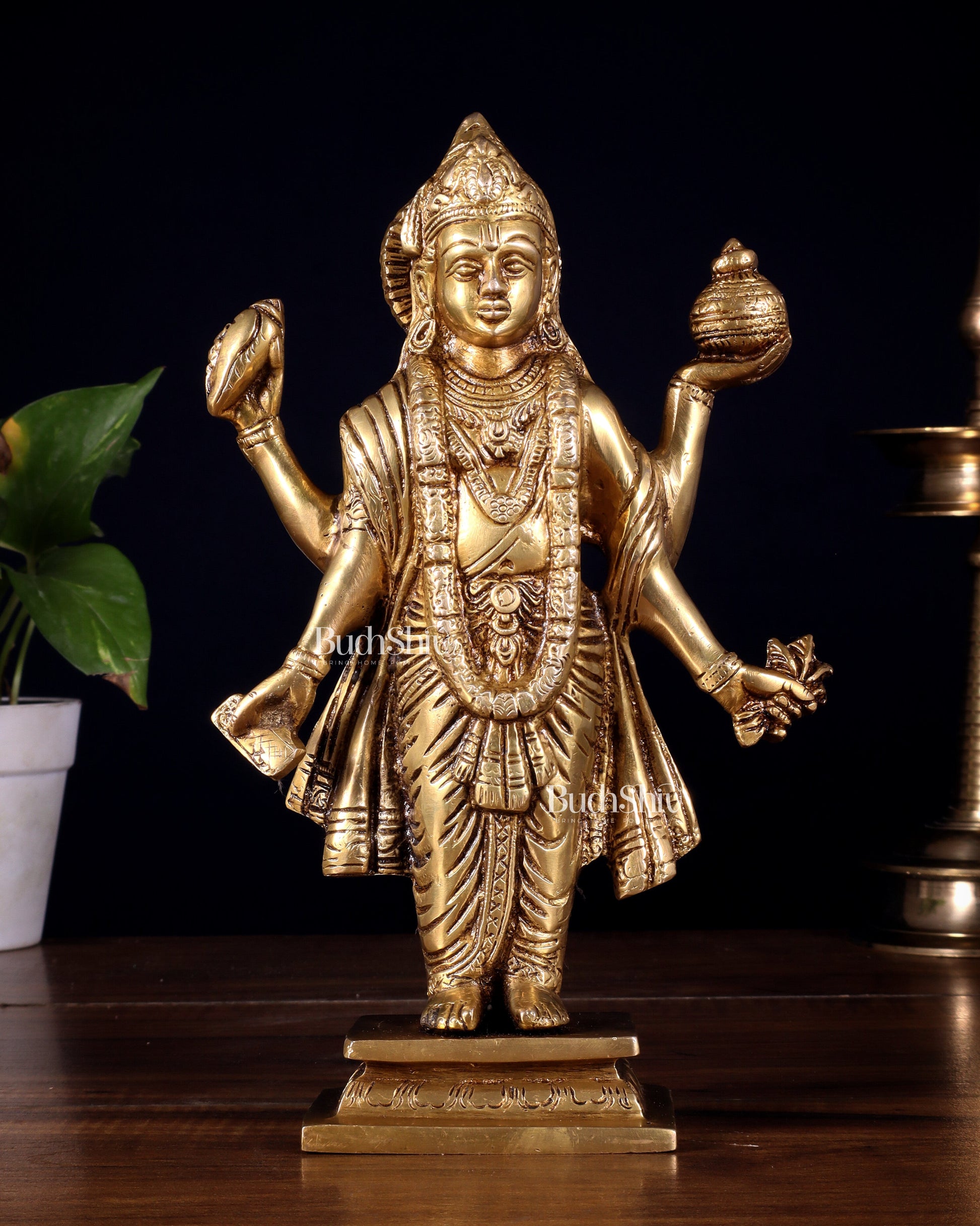 Handcrafted Brass Statue of Lord Dhanvantari, the God of Ayurveda | 10"