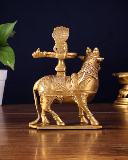 Brass standing Nandi with Shiva Lingam | 7 inch