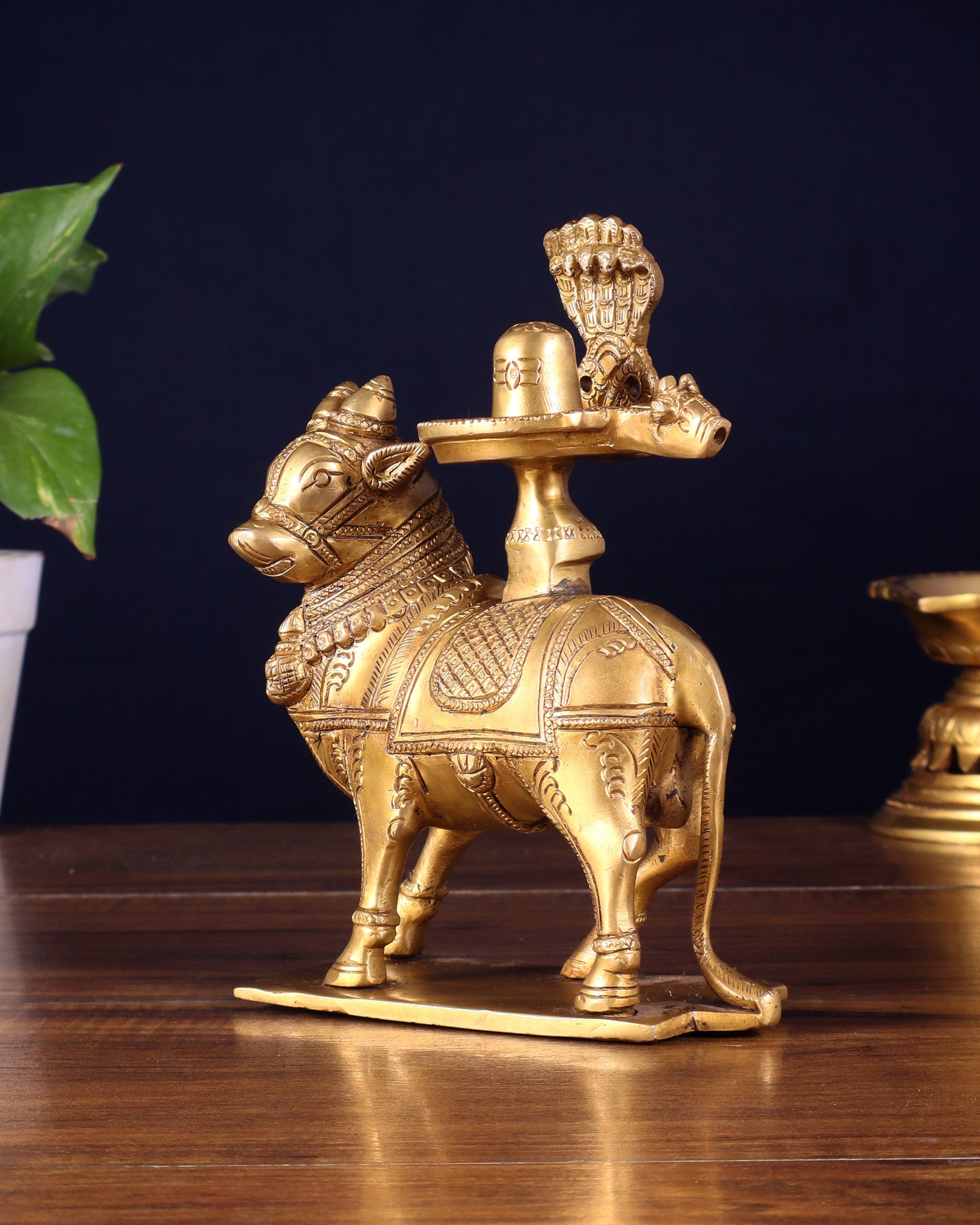 Brass standing Nandi with Shiva Lingam | 7 inch
