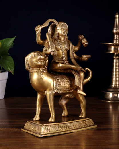 Pure Brass Lord Kaal Bhairava Sitting on Dog Vahana - 9.75"