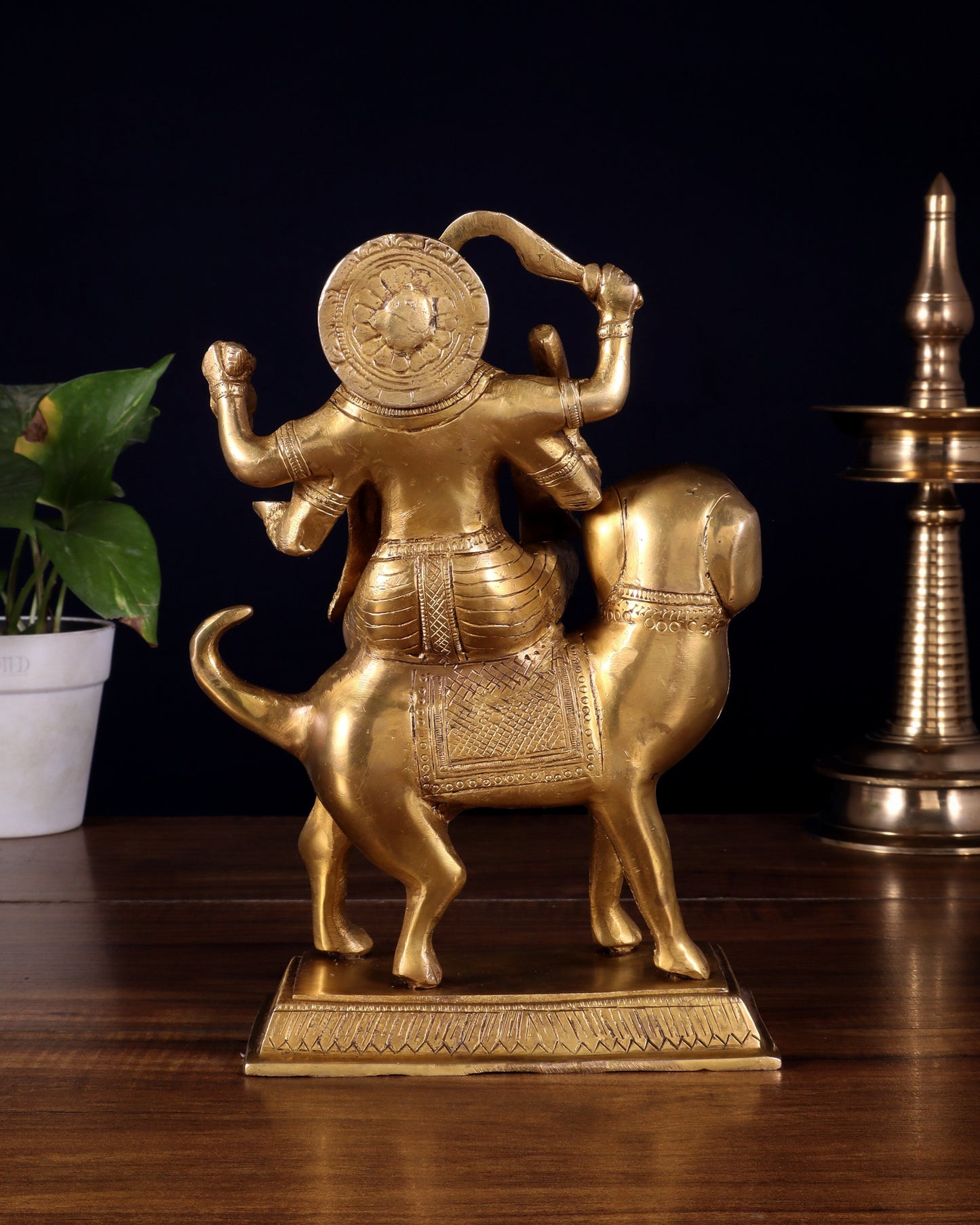 Pure Brass Lord Kaal Bhairava Sitting on Dog Vahana - 9.75"