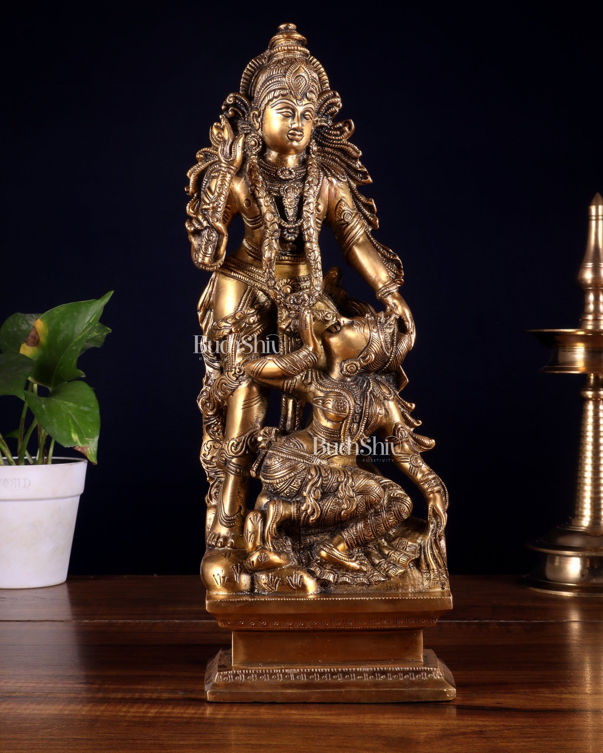 Pure Brass Kamadev and Rati Idol | 13 Inch Height | Vintage Brass Finish