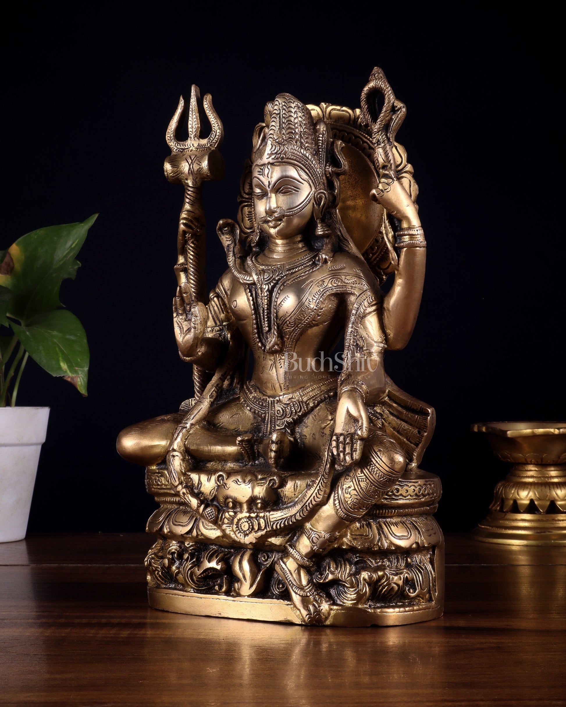 Brass sitting Ardhanarishwara Statue - 9.5 inch