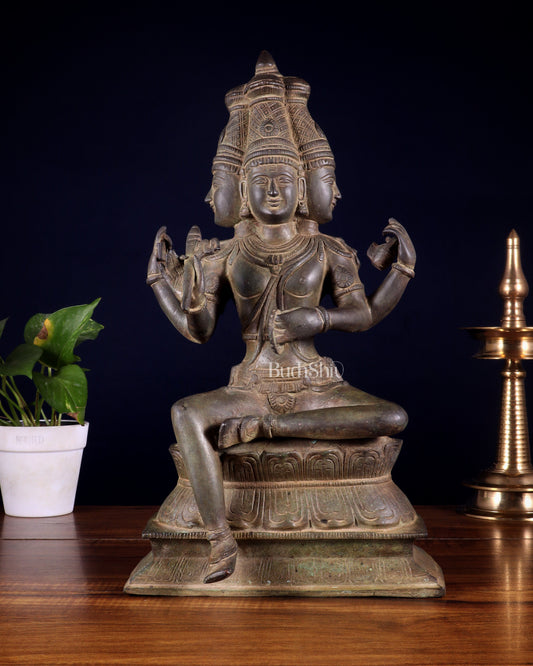 Vintage Brass Seated Lord Brahma Sculpture - 16 inch