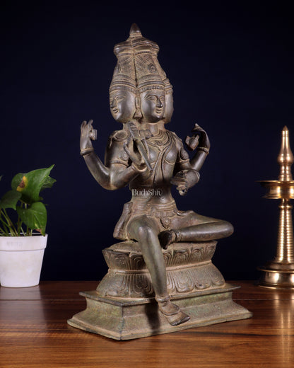 Vintage Brass Seated Lord Brahma Sculpture - 16 inch