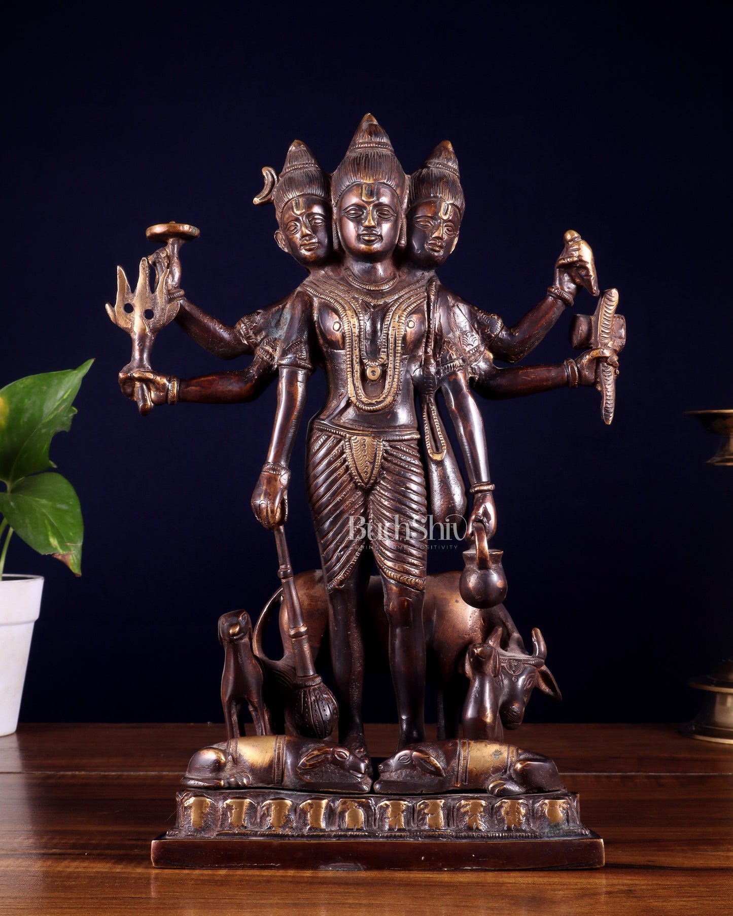 Handcrafted Brass Dattatreya Idol  - 12.5 Inch