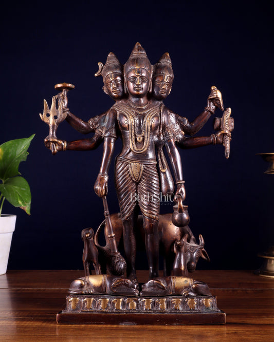 Handcrafted Brass Dattatreya Idol  - 12.5 Inch