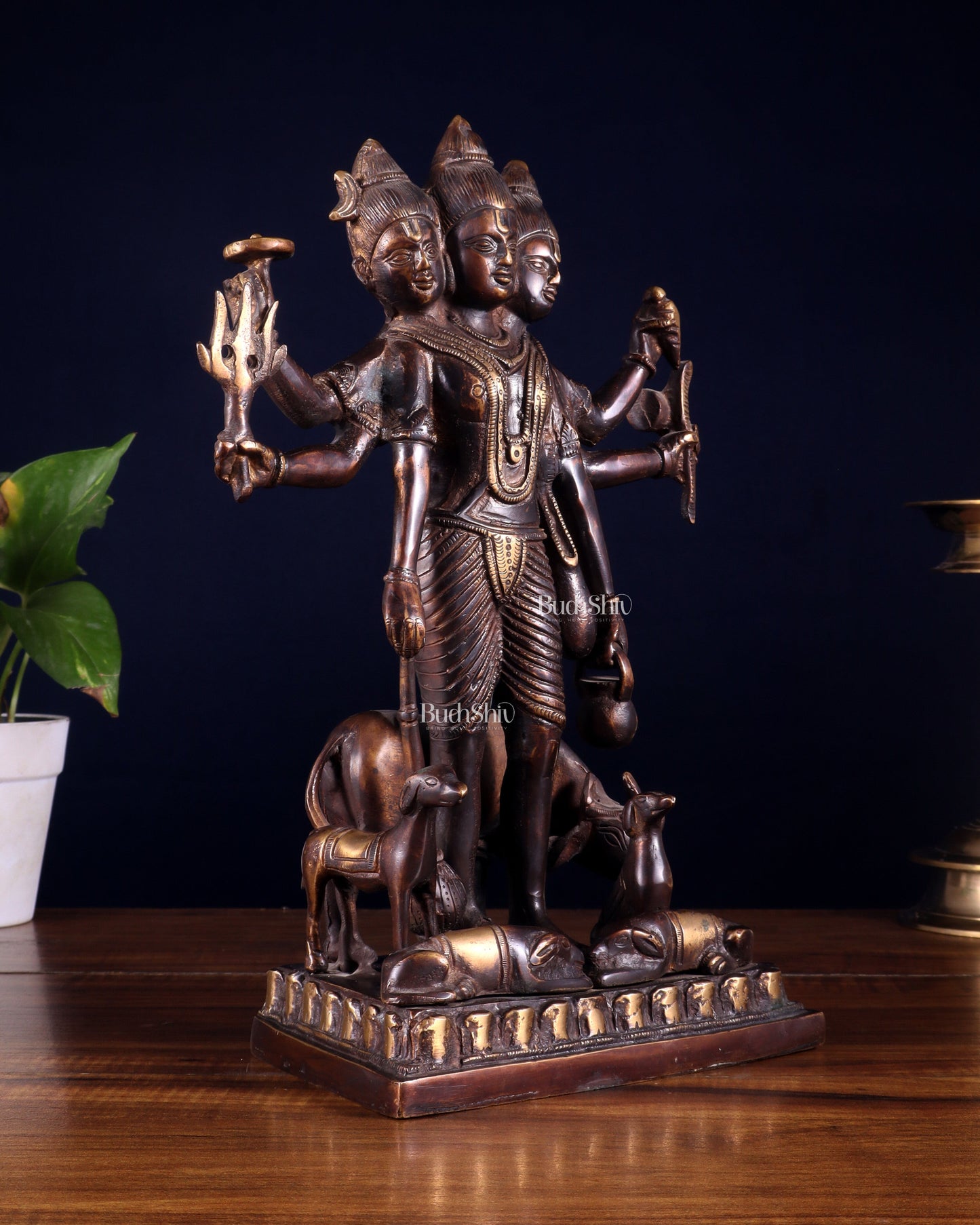 Handcrafted Brass Dattatreya Idol  - 12.5 Inch