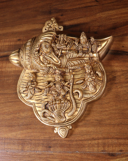 Pure Brass Lakshmi Narayana with Kalinga Krishna Carved on Shankh | Wall Hanging