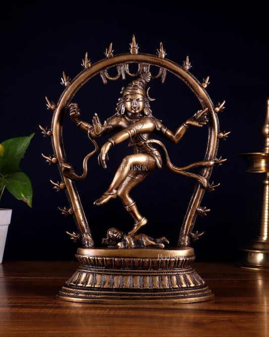Unique Brass Nataraja Idol with Oval Arch - 12.5"