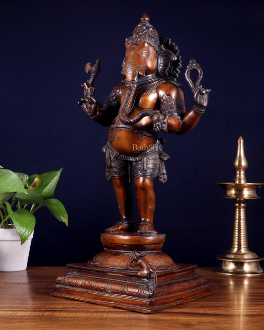 Brass Lord Ganesha Statue - 20 Inches | Antique Bronze Finish