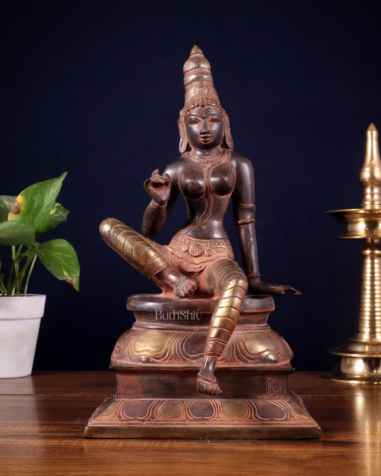 Pure Brass Bhoga Shakti Seated Parvati Idol - 12"