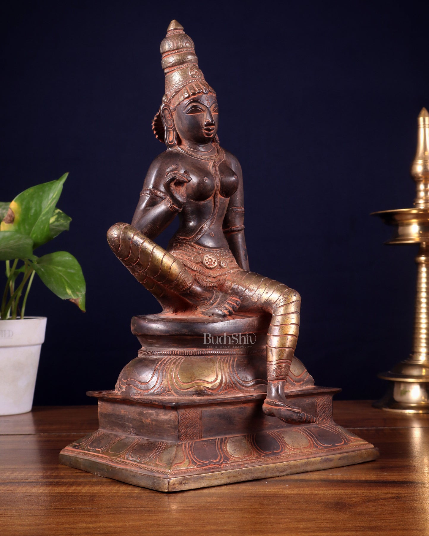 Pure Brass Bhoga Shakti Seated Parvati Idol - 12"