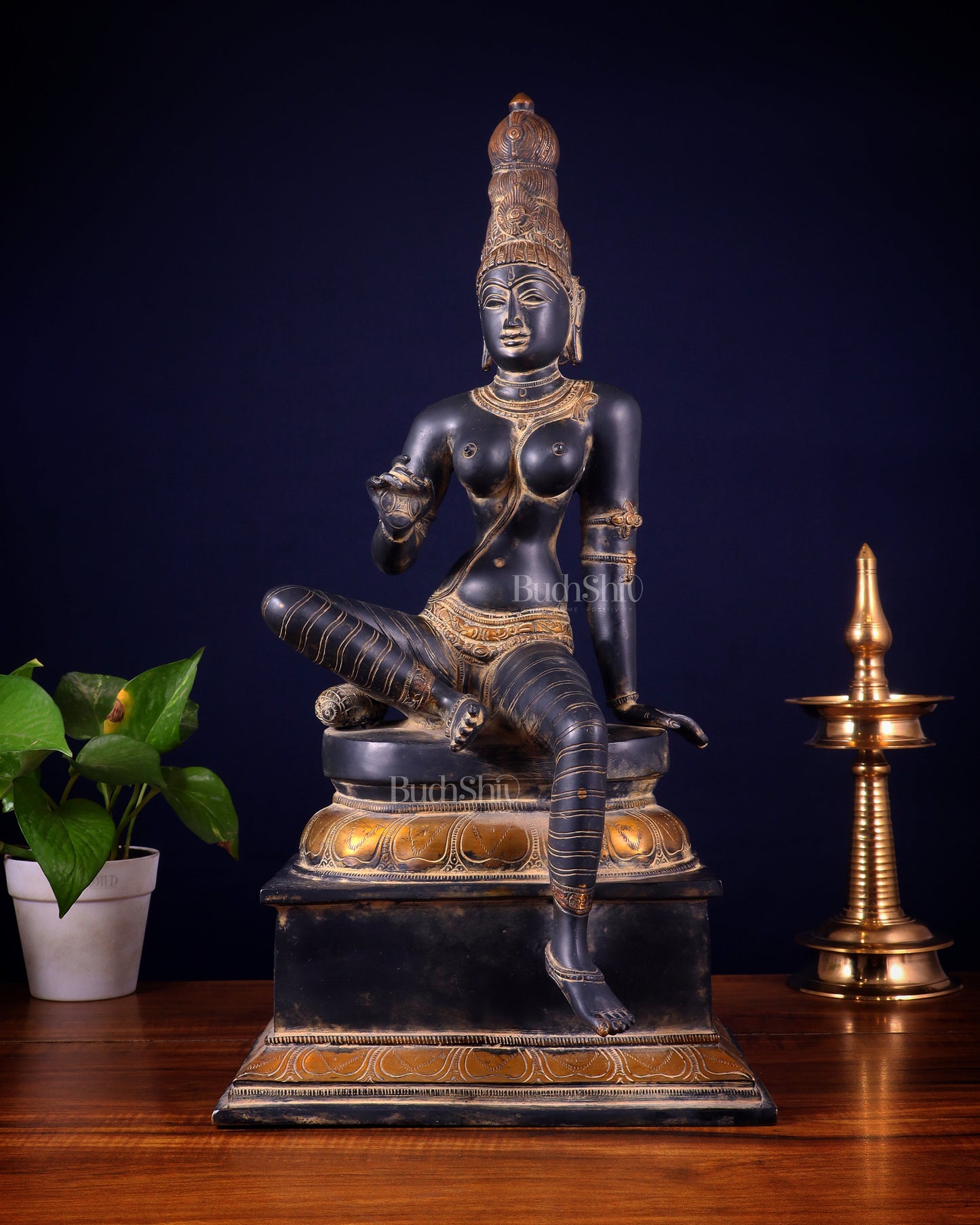 Brass Bhoga Shakti Seated Parvati Uma Devi Sculpture | Height: 20.5 inch