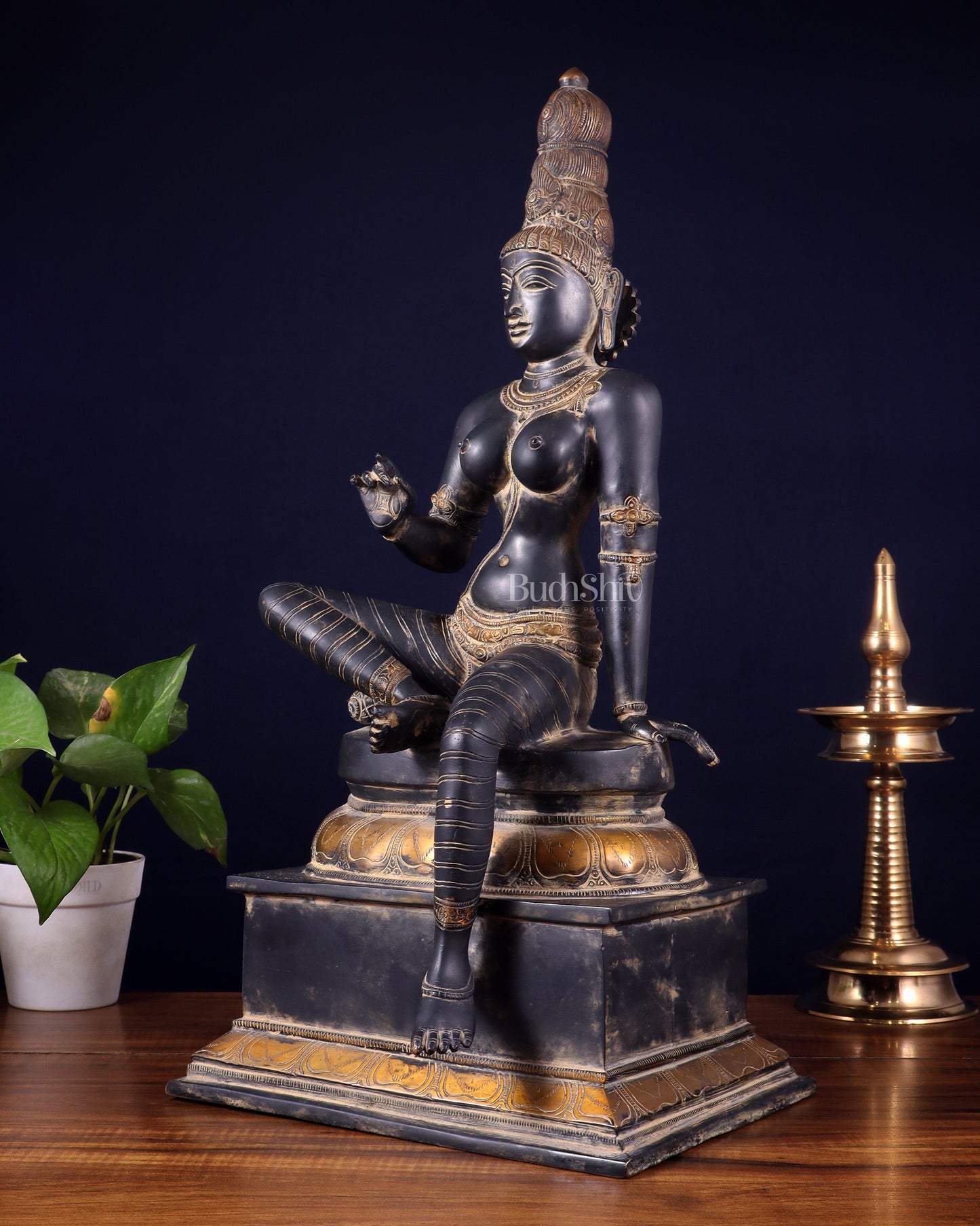 Brass Bhoga Shakti Seated Parvati Uma Devi Sculpture | Height: 20.5 inch