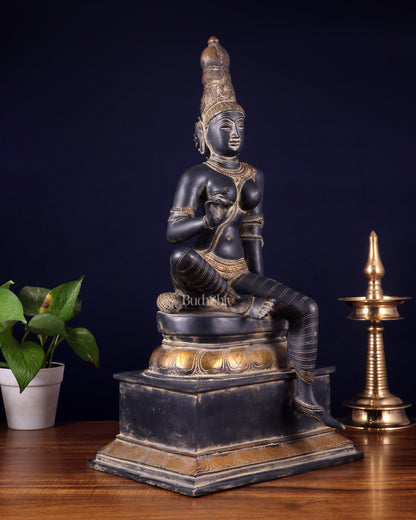 Brass Bhoga Shakti Seated Parvati Uma Devi Sculpture | Height: 20.5 inch
