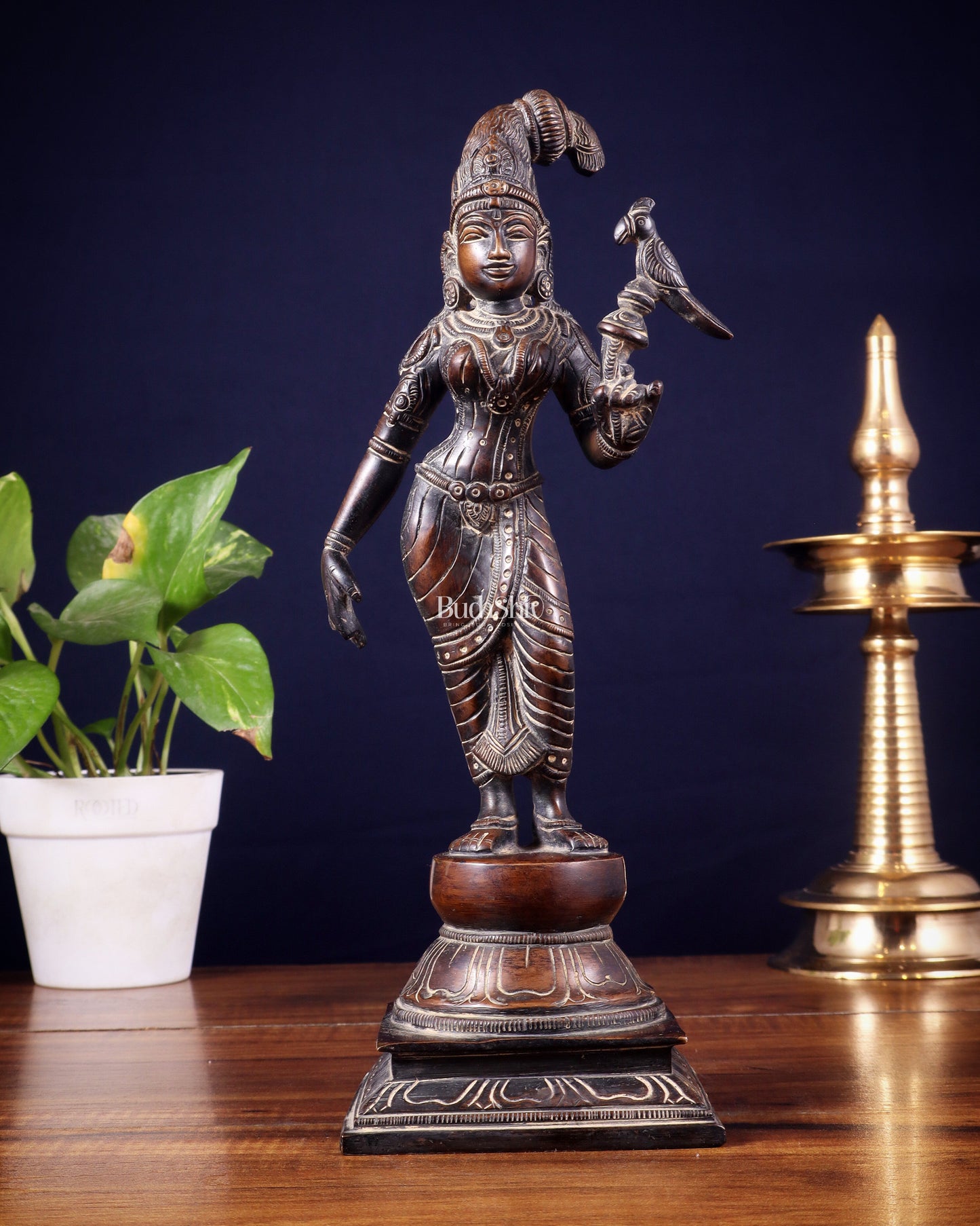 Pure Brass Goda devi Andal with Parrot Idol 12"