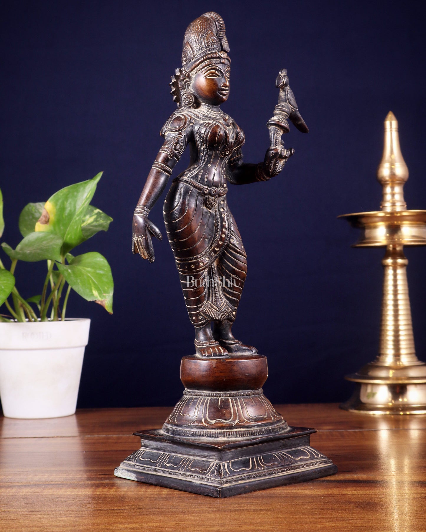 Pure Brass Goda devi Andal with Parrot Idol 12"