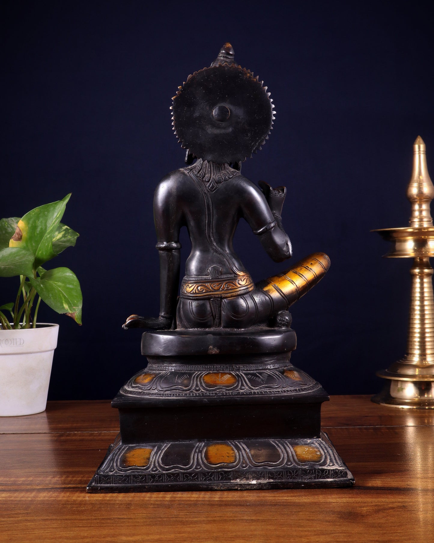 Brass Bhoga Shakti Goddess Uma Parvati Sitting Statue - Black Antique 12.5"