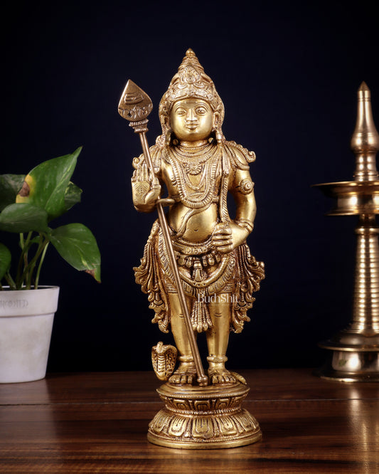 Pure Brass Lord Bala Murugan Kartikeya Statue | 11 Inches