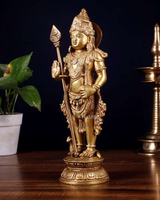 Pure Brass Lord Bala Murugan Kartikeya Statue | 11 Inches