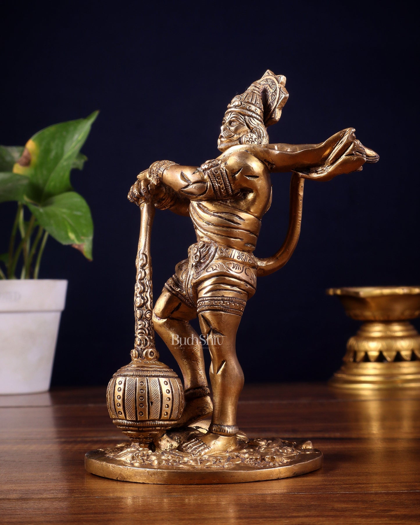 Powerful Standing Hanuman Brass Idol - 7.5" Height, Superfine Craftsmanship
