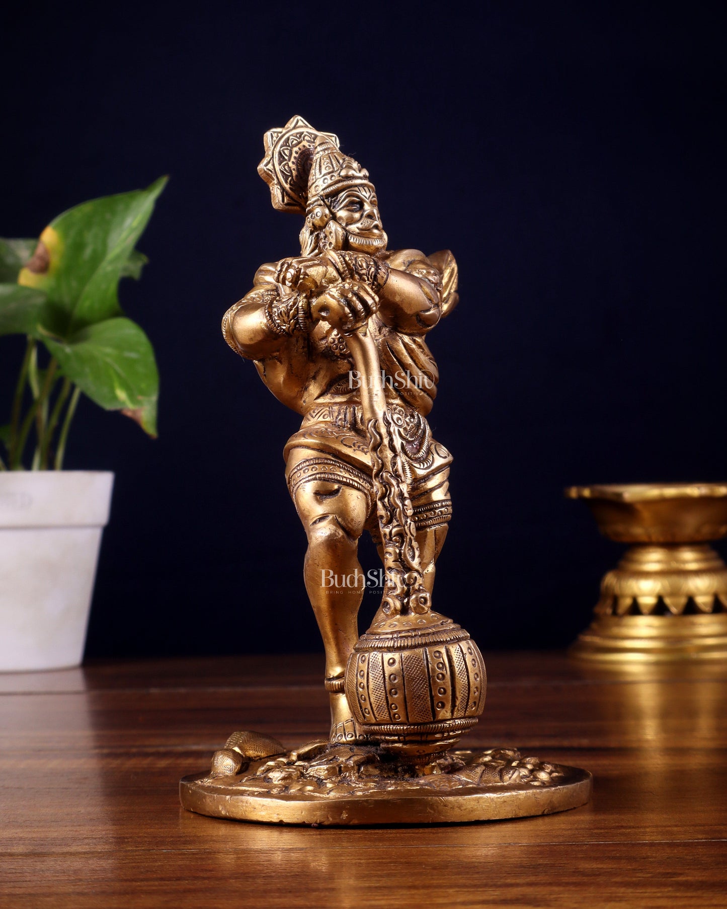 Powerful Standing Hanuman Brass Idol - 7.5" Height, Superfine Craftsmanship