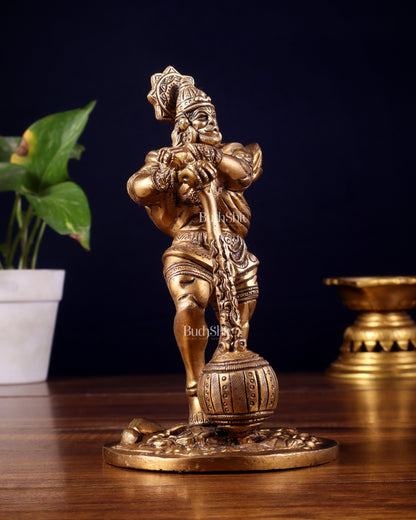 Powerful Standing Hanuman Brass Idol - 7.5" Height, Superfine Craftsmanship