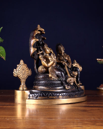Brass Resting Vishnu Lakshmi Narayan with Shankh Chakra Statue - 8.5 Inch