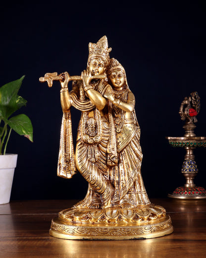 Pure Brass Radha Krishna Idol – 10.5 Inch
