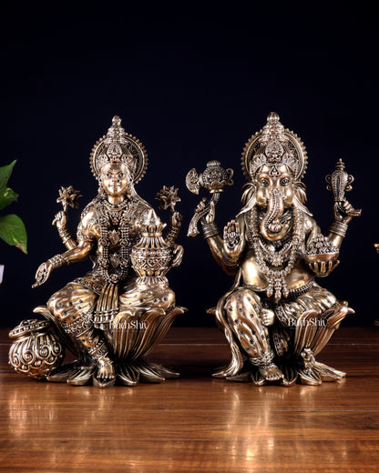 Superfine Brass Ganesha Lakshmi Idol Set – 10 Inch