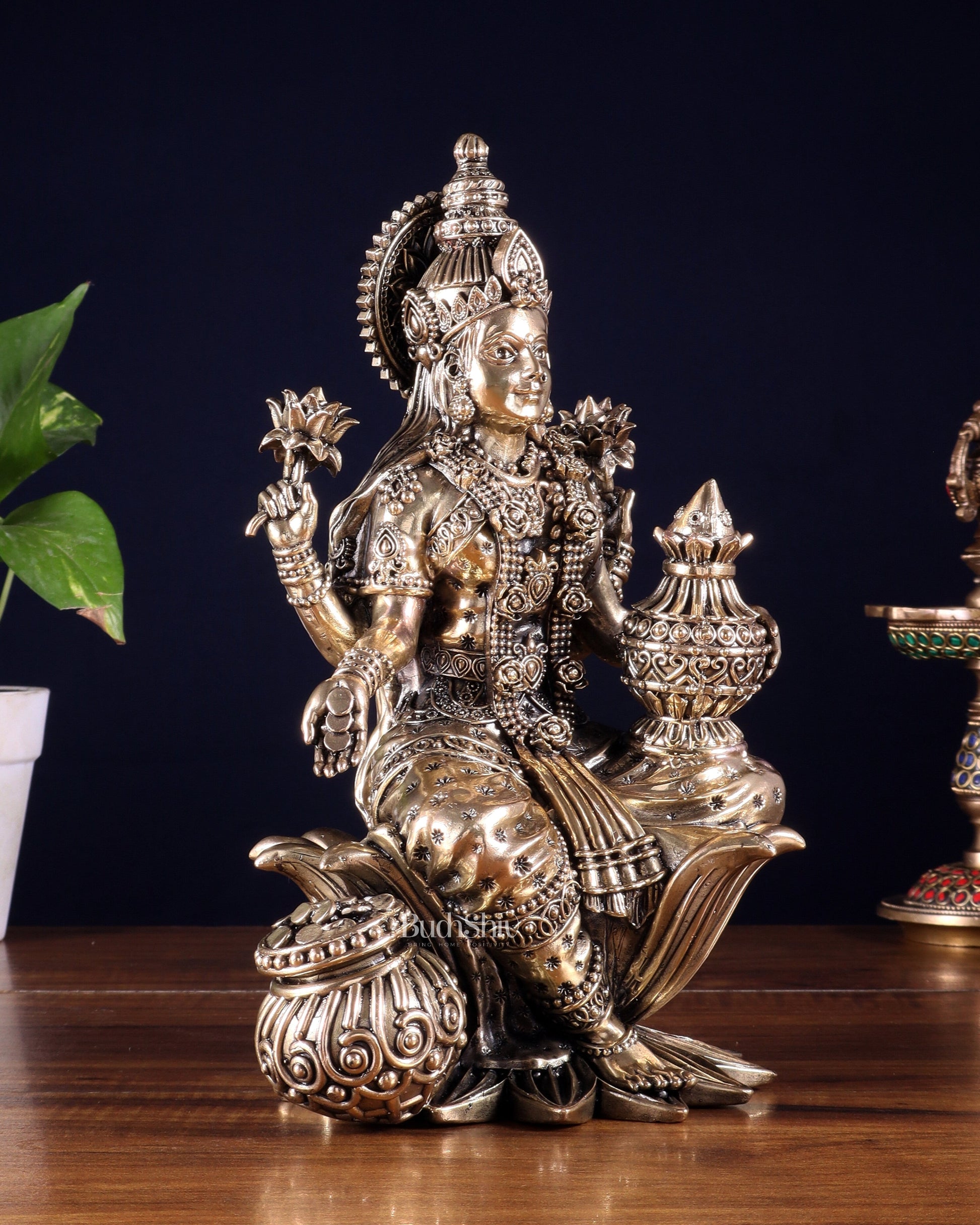 Pure Brass Superfine Dhan Lakshmi Idol – 10 Inch | Intricately Handcrafted