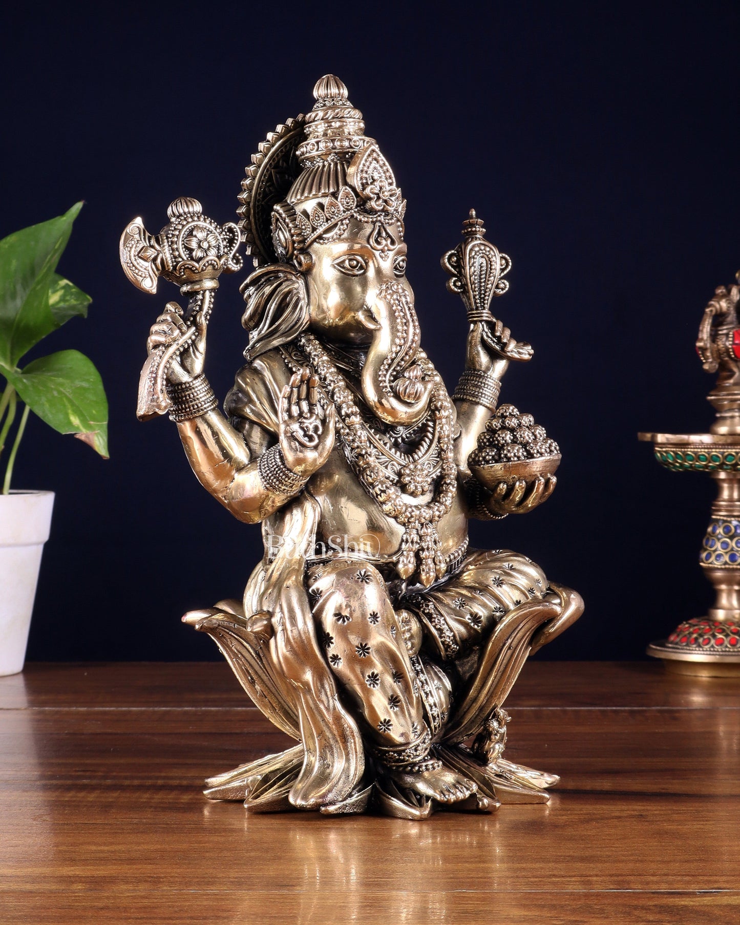 Pure Brass Lord Ganesha Idol – 10 Inch