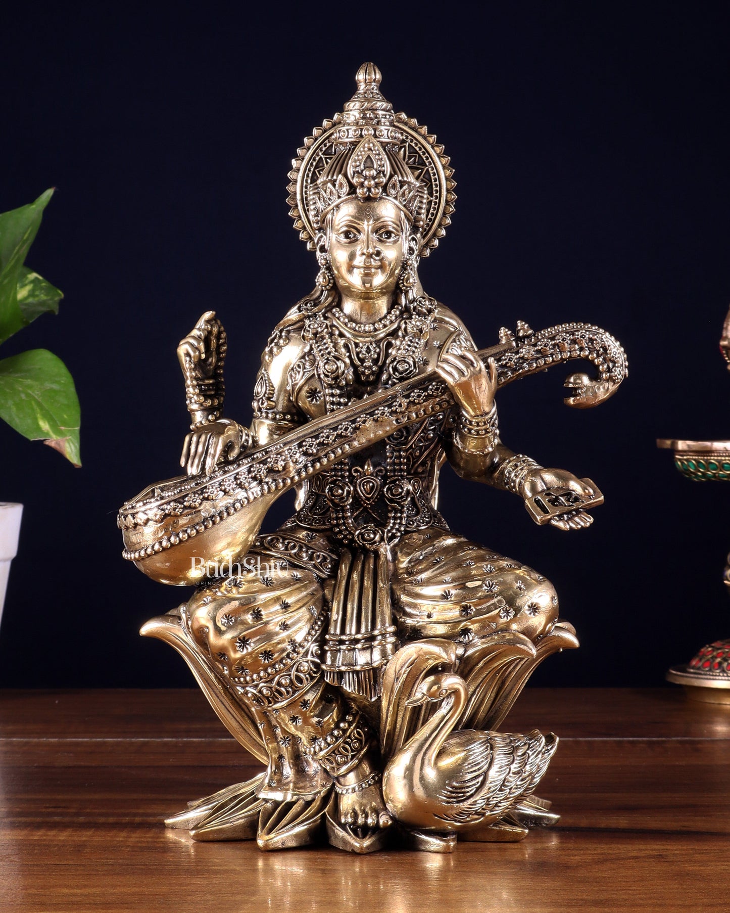 Superfine Brass Ganesh Lakshmi Saraswati Idol Set – 10 Inch