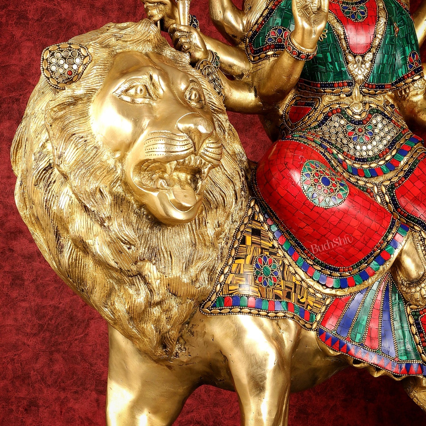 Pure Brass Large Goddess Durga Sherawali Mata Murti - 27 inch