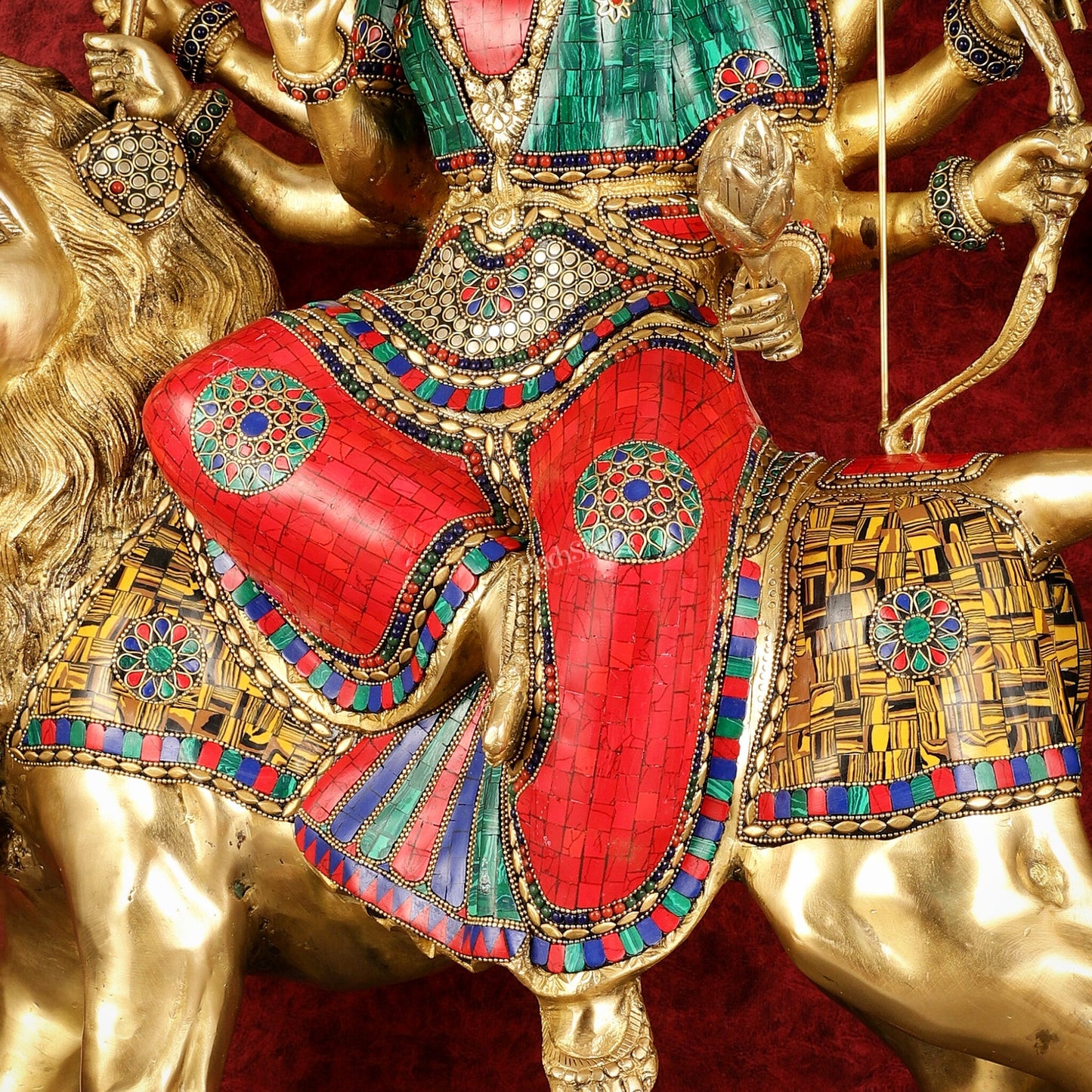 Pure Brass Large Goddess Durga Sherawali Mata Murti - 27 inch