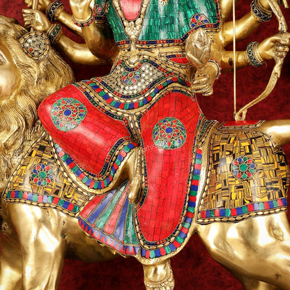 Pure Brass Large Goddess Durga Sherawali Mata Murti - 27 inch