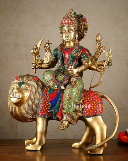 Brass large Durga ma ambe Statue – 24 Inches, Meenakari Stonework