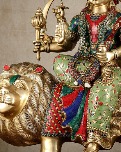 Brass large Durga ma ambe Statue – 24 Inches, Meenakari Stonework